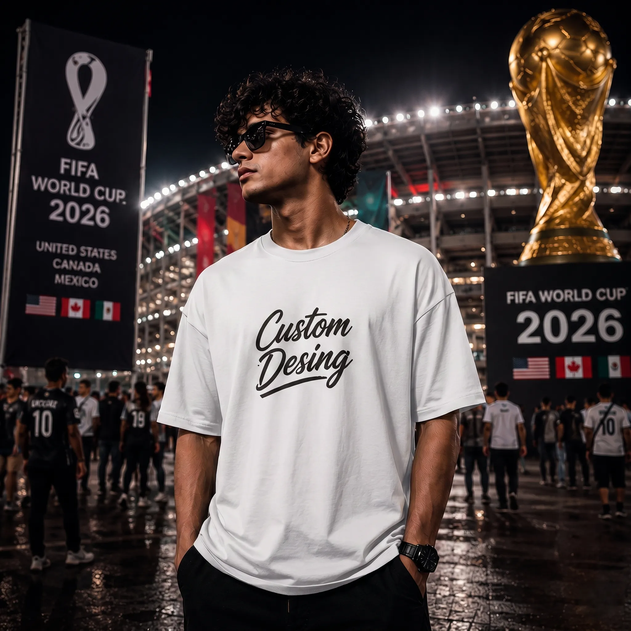 FIFA World Cup Special: 100% Cotton Custom Drop-Shoulder T-Shirt (Customize With Your Own Design) White