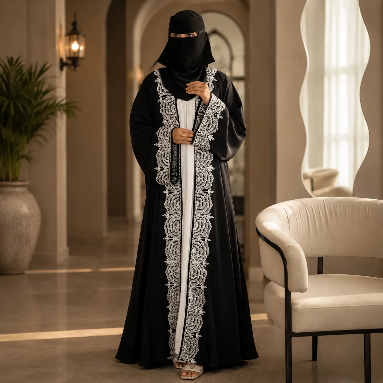 Premium 100% Original Dubai Fabric Embroidered Koti Abaya Full Set