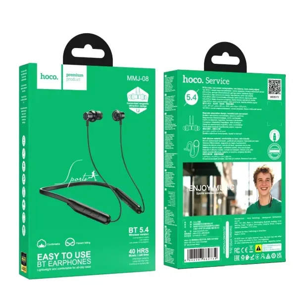 Hoco MMJ08 Wireless Neckband Bluetooth 5.4 Earphone with 400mAh Long Battery Backup & 10mm Dynamic Bass