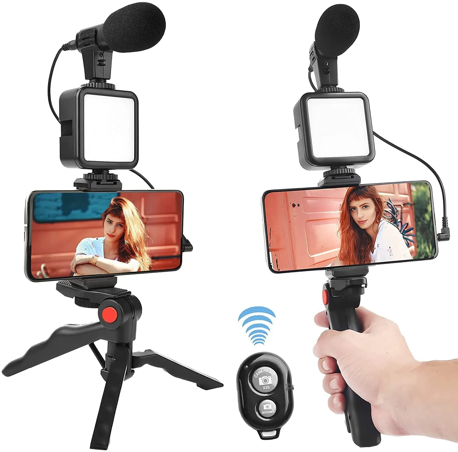 3-in-1 Professional Video Making Vlogging Kit – Complete Smartphone Rig with Shotgun Microphone, 36-LED Video Light, Mini Tabletop Tripod & Bluetooth Remote for YouTube, Live Streaming & Content Creat