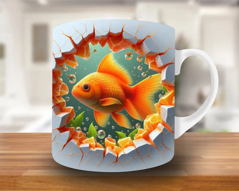 3D Goldfish Mug – Premium Ceramic Coffee Mug with Wraparound Aquatic Goldfish Design, Microwave & Dishwasher Safe