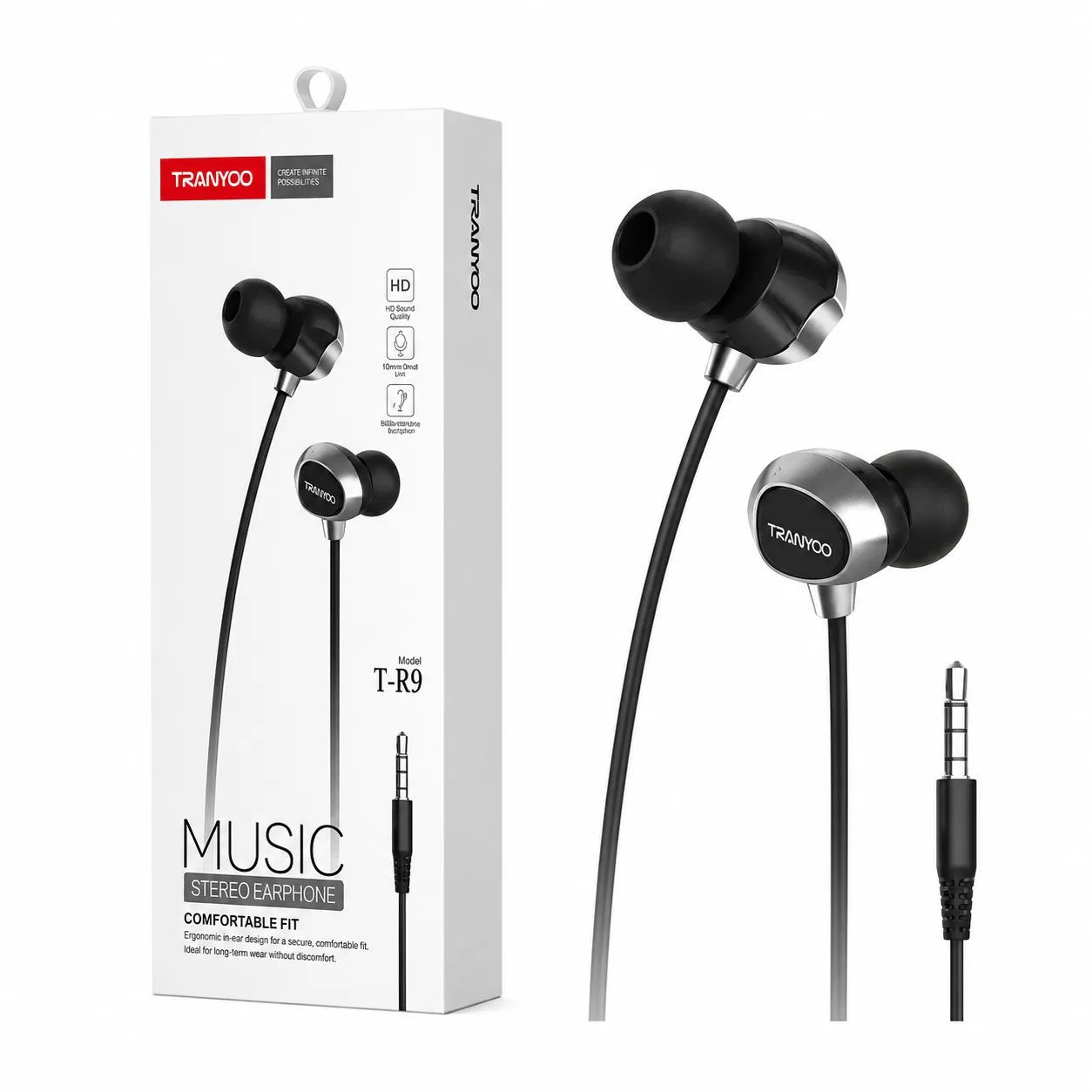 Tranyoo T-R9 Music Stereo In-Ear Earphone | HD Sound Quality, 10mm Omni Driver, Built-in Mic & Ergonomic Comfortable Fit