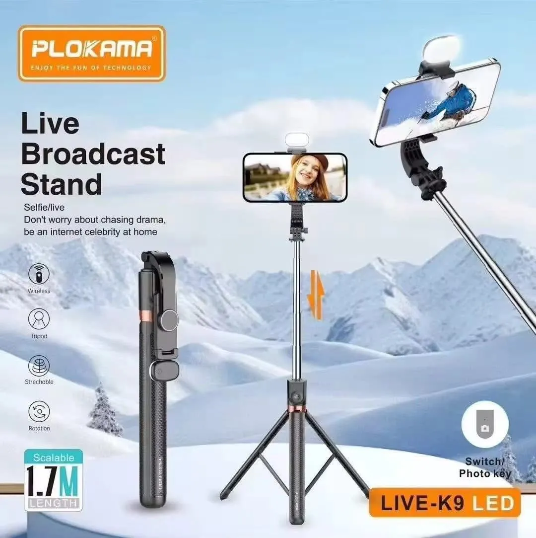 LIVE-K9 LED Selfie Stick, also known as a Live Broadcast Stand