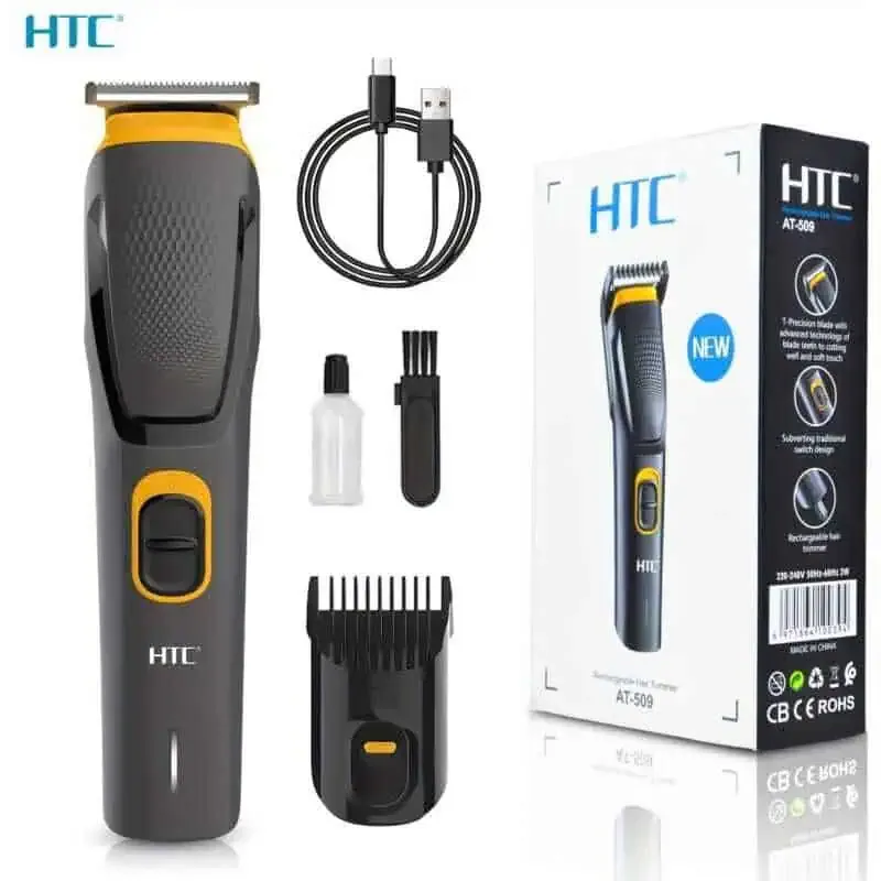 Original HTC AT-509 Rechargeable Hair & Beard Trimmer | Unisex Body Grooming Kit with 5 Length Settings & 45 Min Runtime