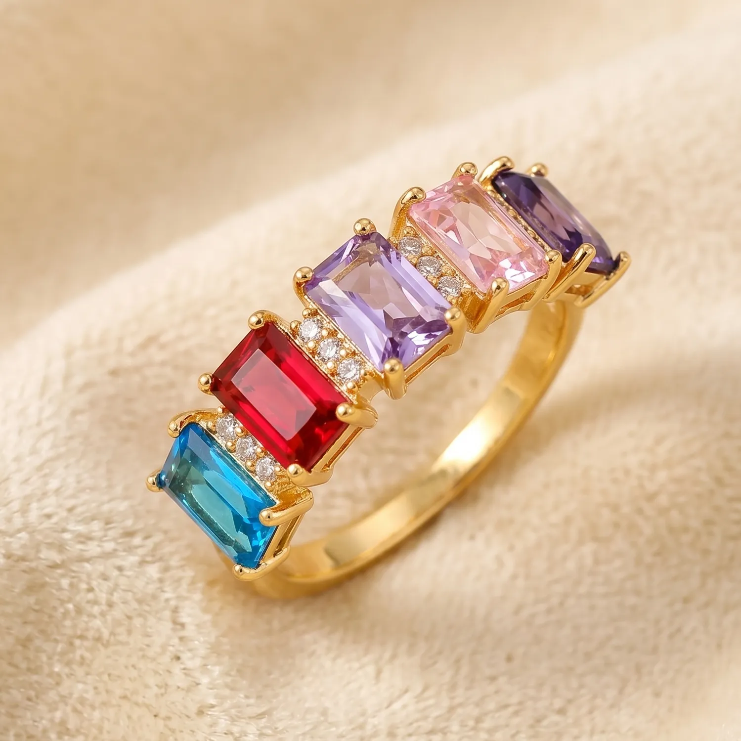 vibrant gold ring adorned with colorful gemstones,