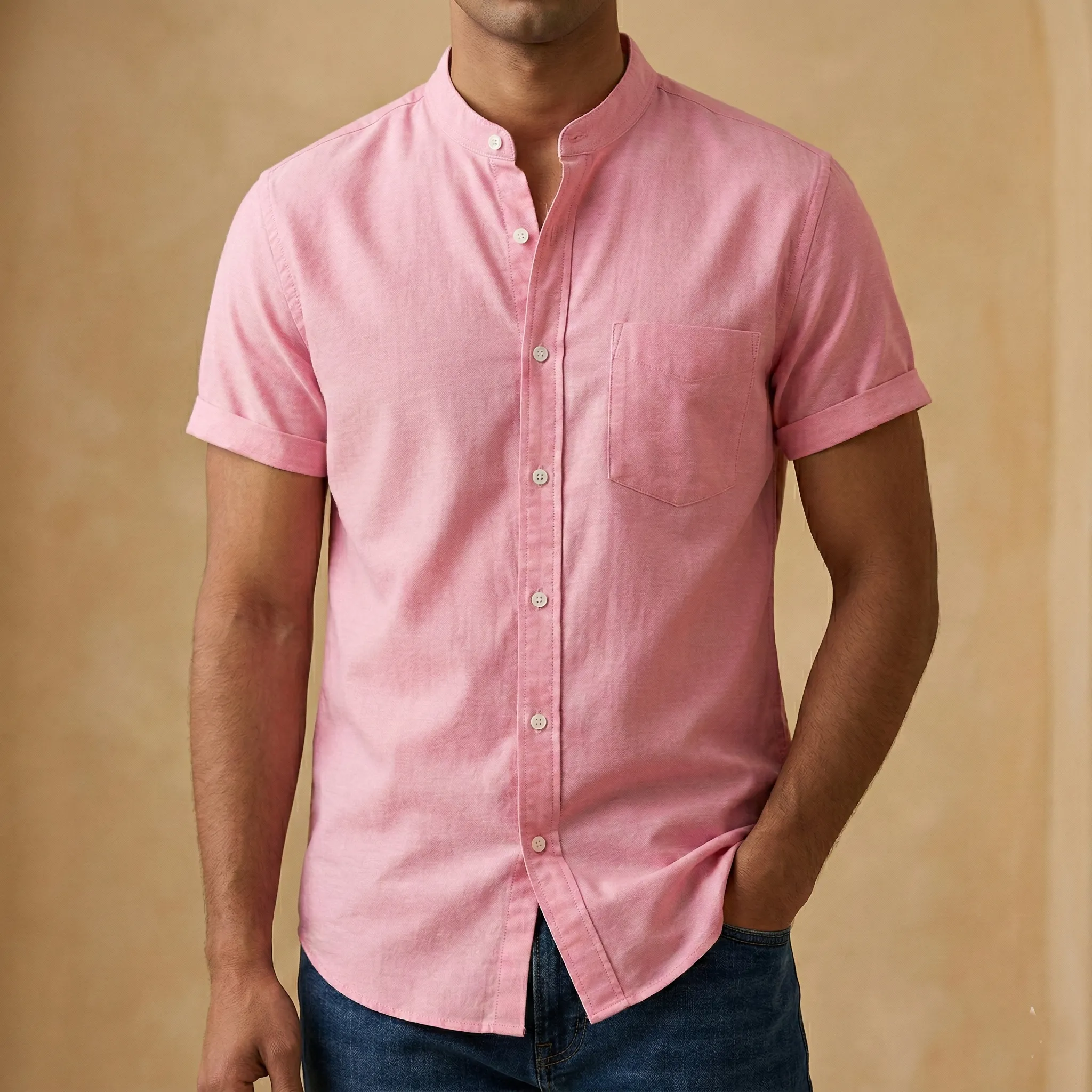 Fashionable half-sleeve shirt for men ( Pink )