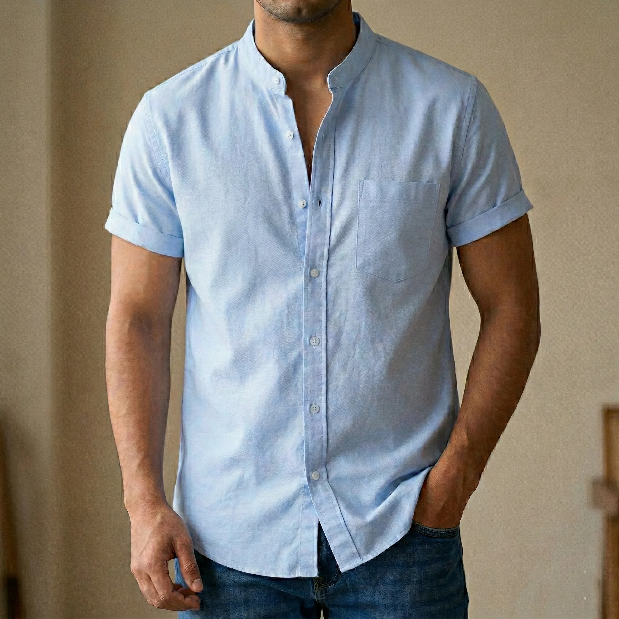 Fashionable half-sleeve shirt for men ( sky)