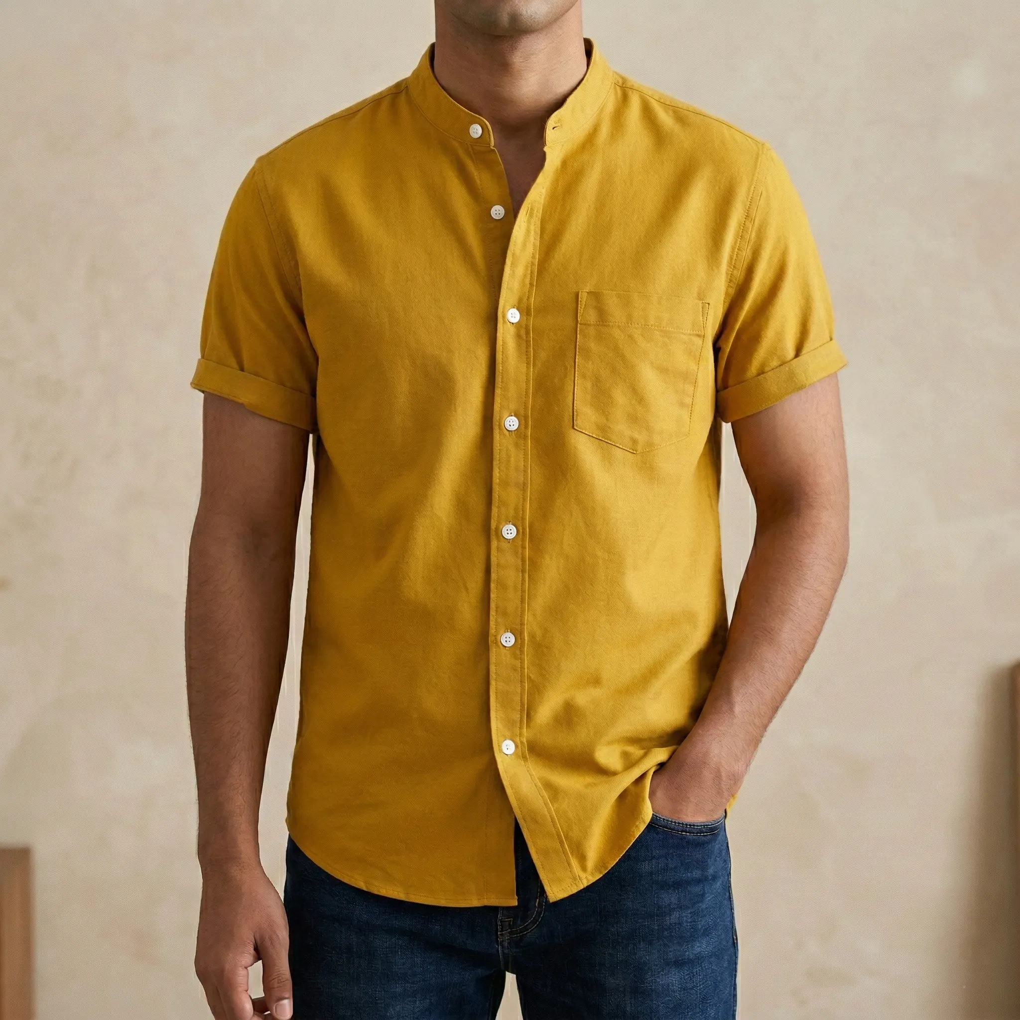 Fashionable half-sleeve shirt for men ( Yellow)