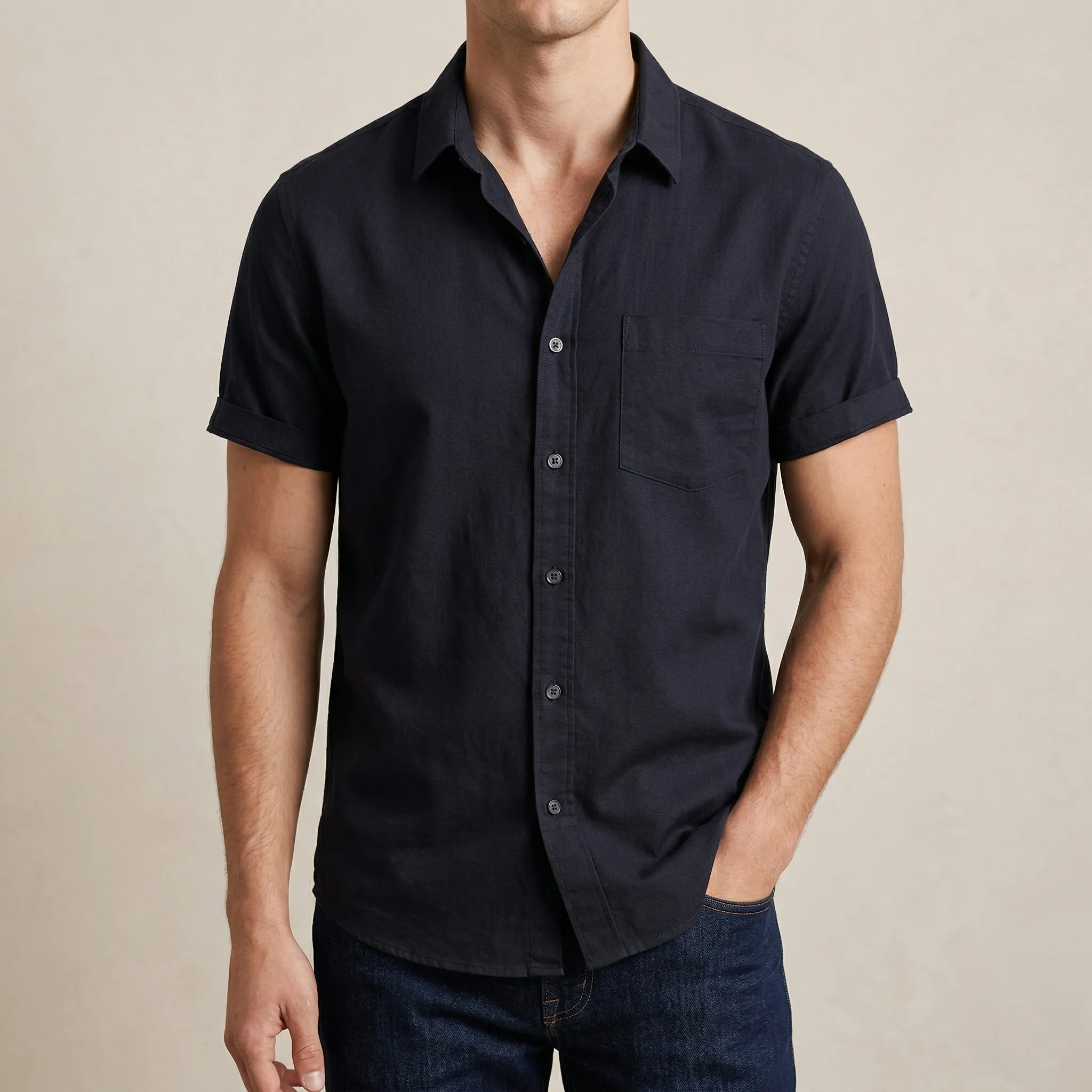 Men's Stylish Half Sleev Casual Solid Shirt ( Black )