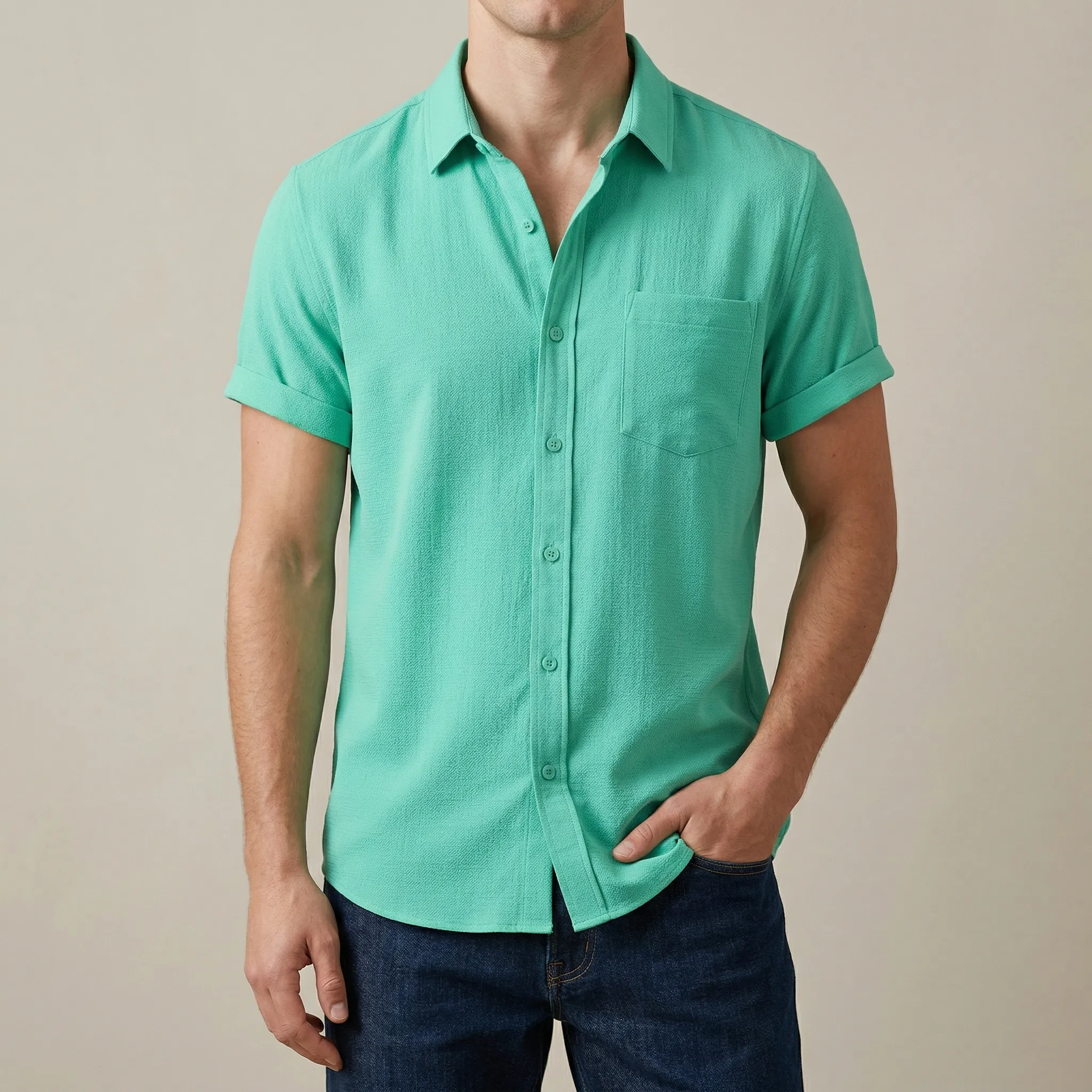 Men's Stylish Half Sleev Casual Solid Shirt ( Paste)