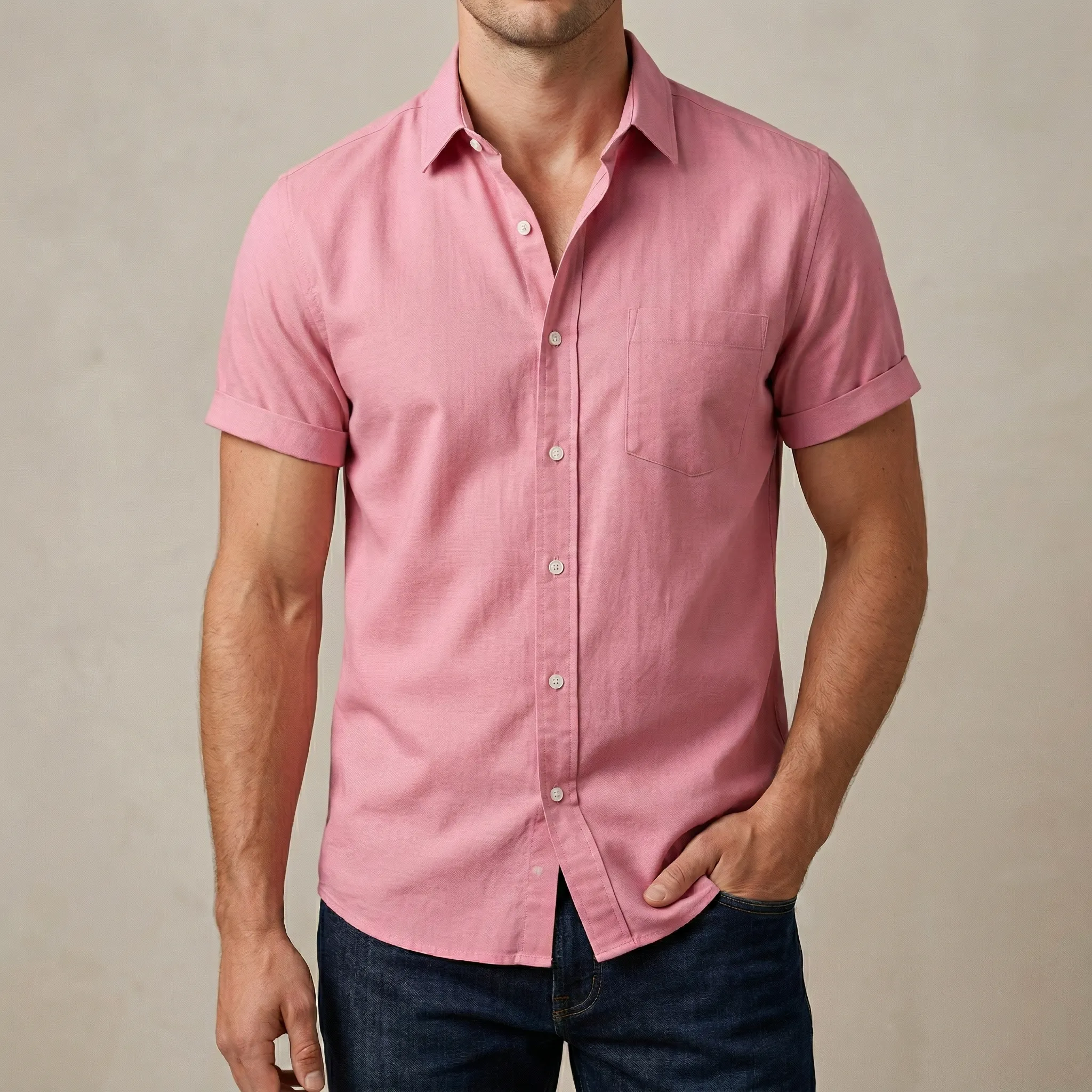 Men's Stylish Half Sleev Casual Solid Shirt ( Pink )