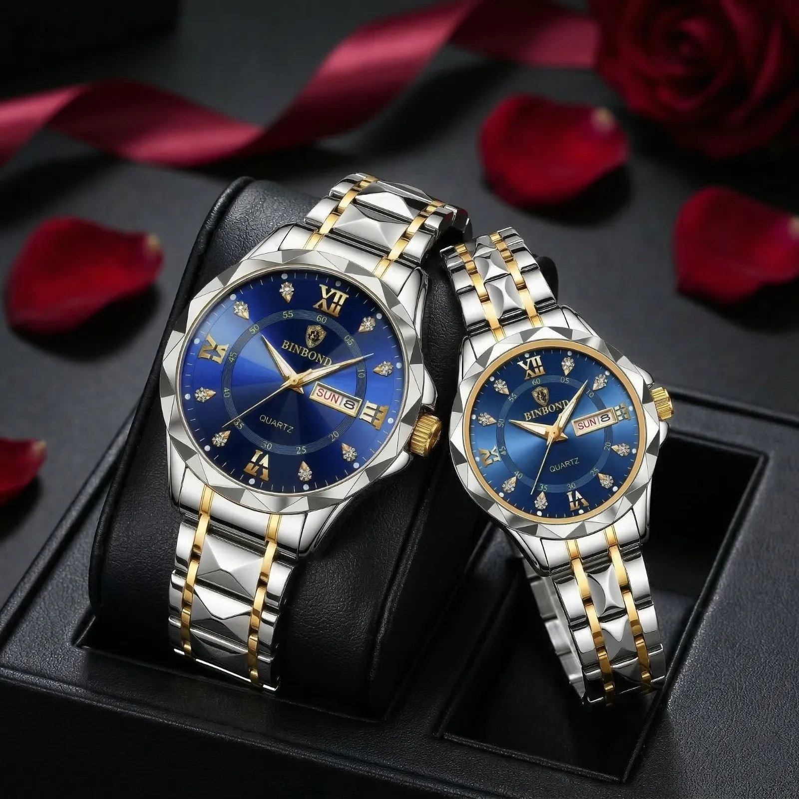 BINBOND Top Brand Luxury Fashion Couple Watches 30M Week Date Clock Sport Quartz