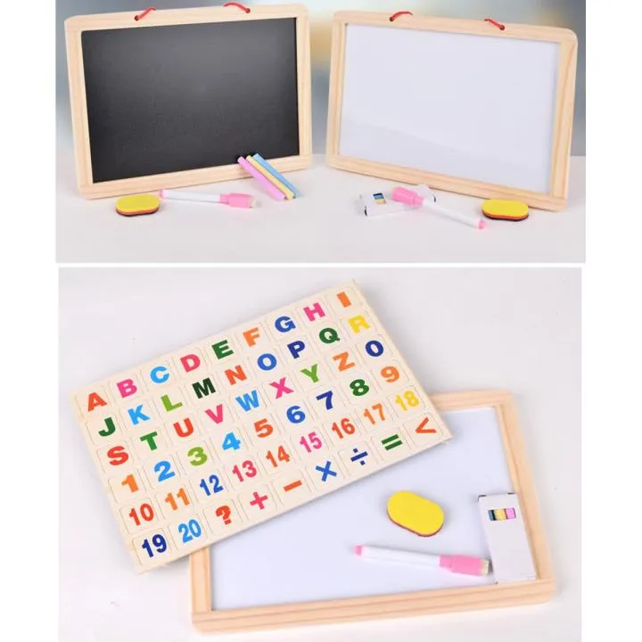 Educational Learning Multipurpose Double-Sided Magnetic Wooden Writing, Drawing Board (Whiteboard + Blackboard)