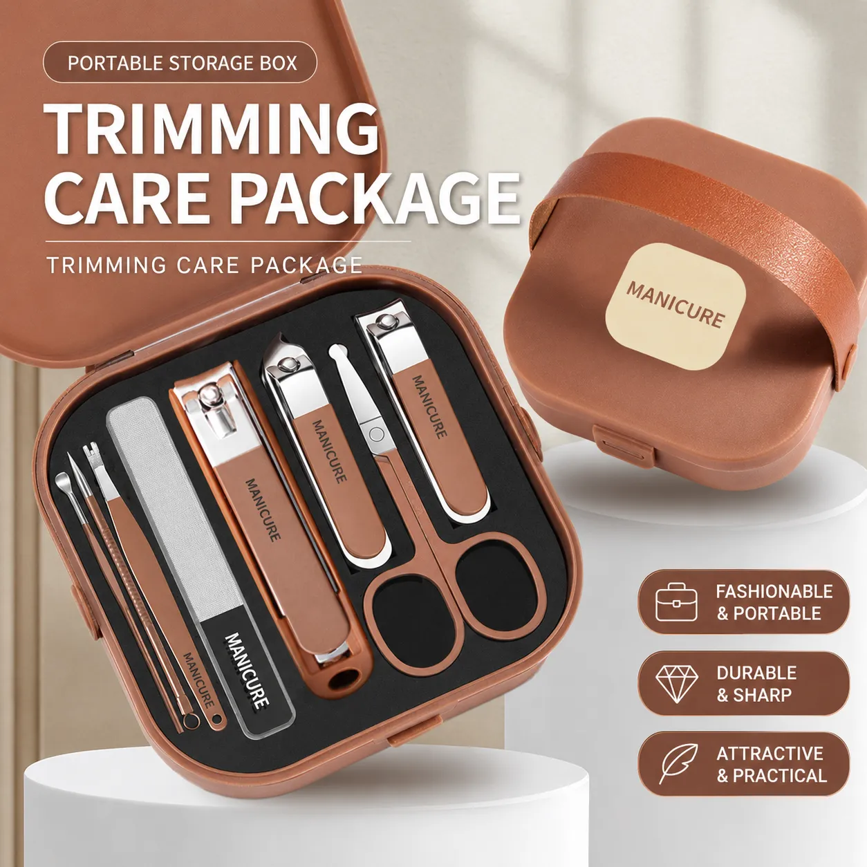 Premium 8-Piece Manicure and Pedicure Set | Stainless Steel Nail Clippers & Grooming Kit with Elegant Portable Travel Case