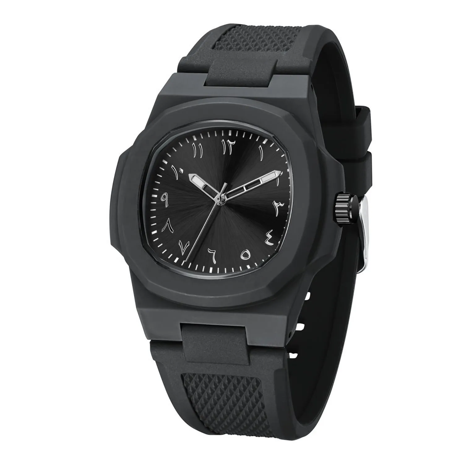 Custom Logo Arabic Dial Square Quartz Wristwatch – Luminous, Waterproof, Silicone Strap