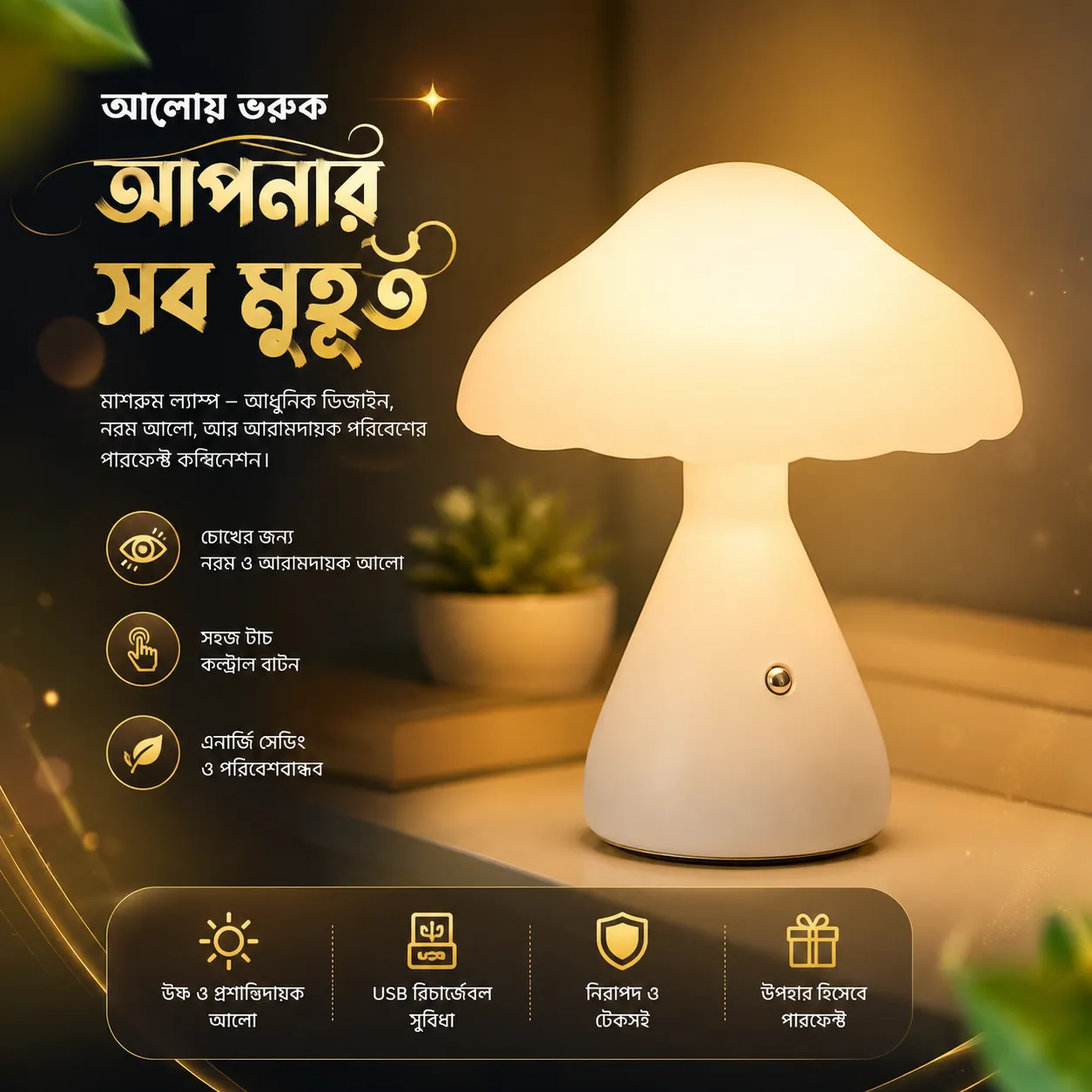 Rechargeable LED Mushroom Desk/Table Lamp।