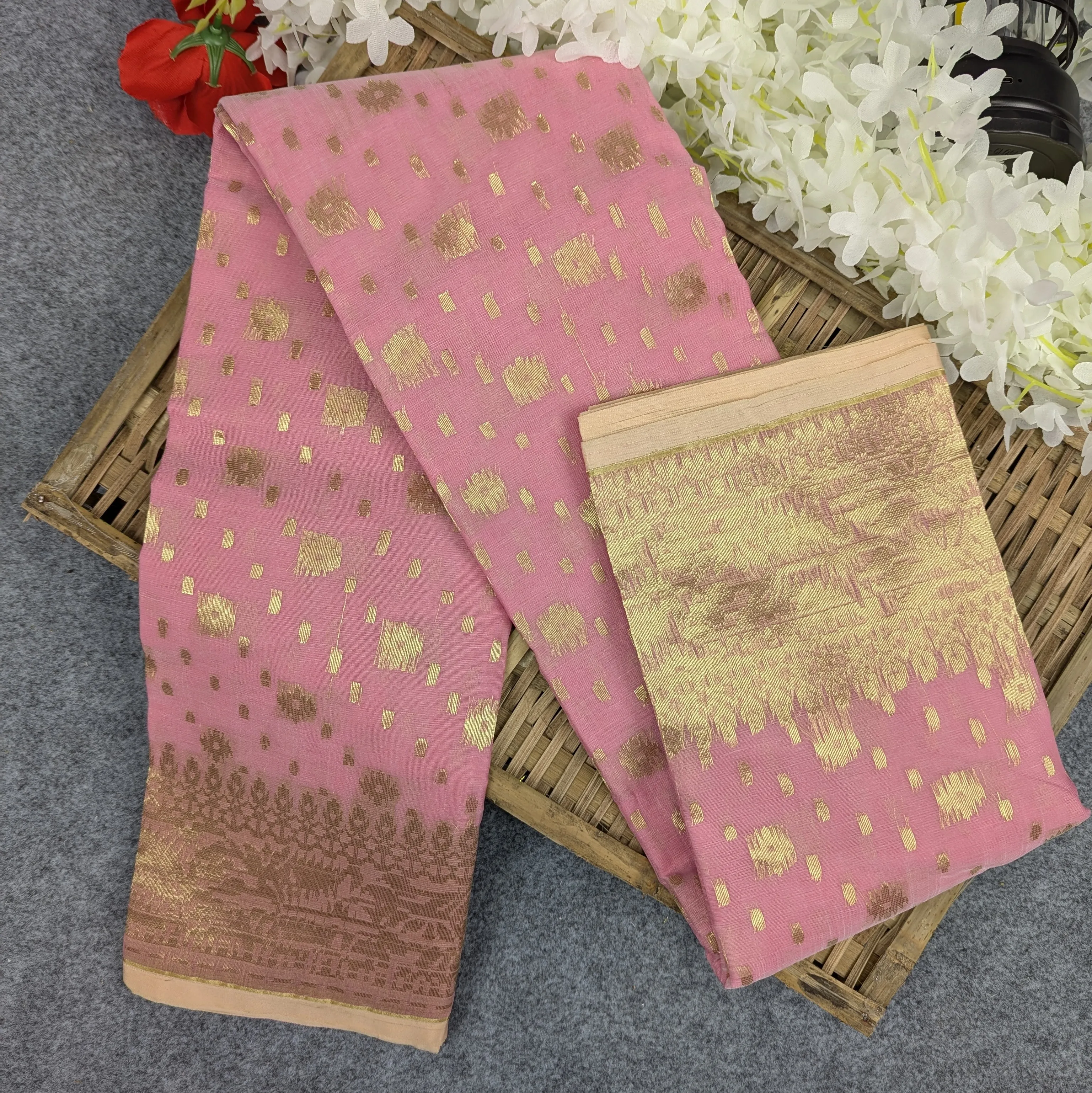 Half Silk Jamdani Saree (Black, Green, Pink,  Lavender, Maroon )