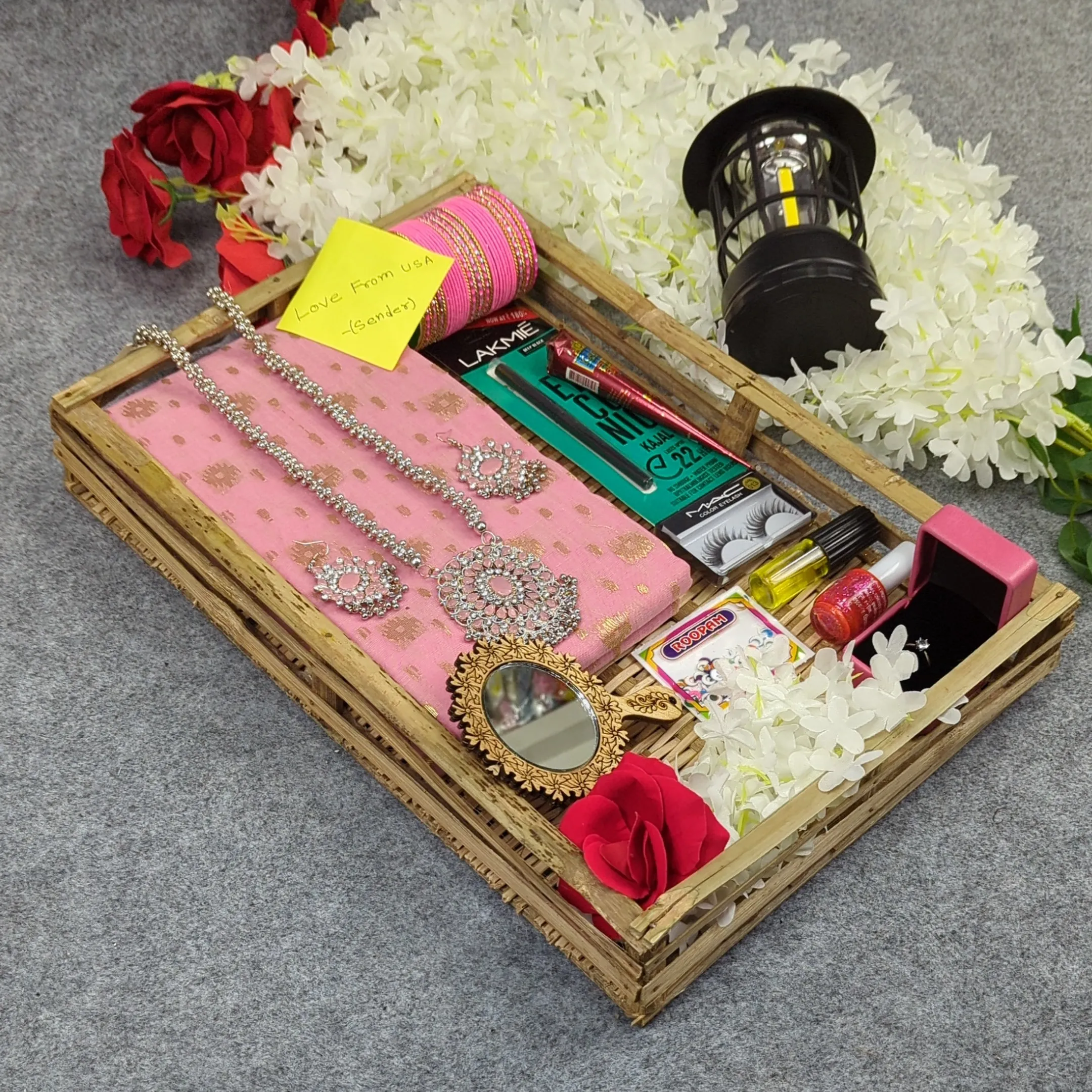 Premium Half Silk Jamdani Saree Combo Set - Pink