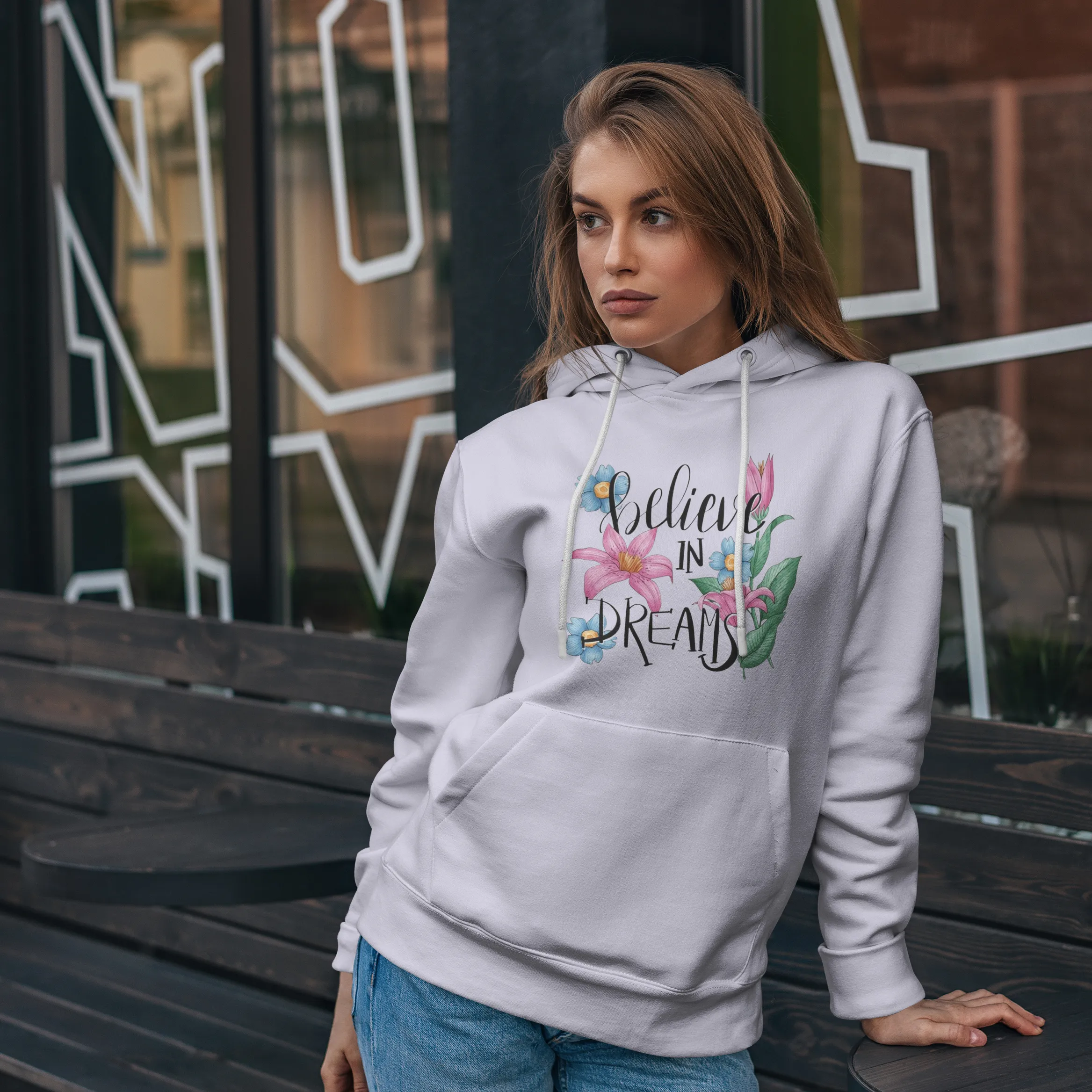 Premium Comfortable Printed Ladies Winter Hoodie ( Baby Pink)