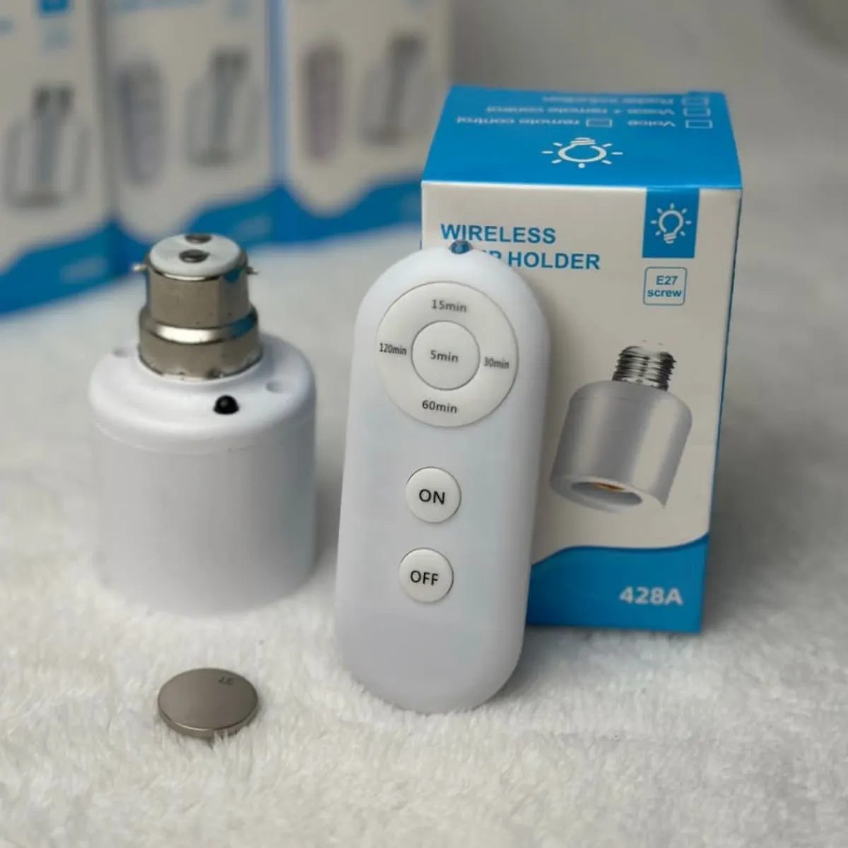 Wireless Remote Control E27 Lamp Holder – Smart Light Bulb Socket with Auto-Off Timer, RF Remote & Easy Plug-and-Play Installation for Home Automation