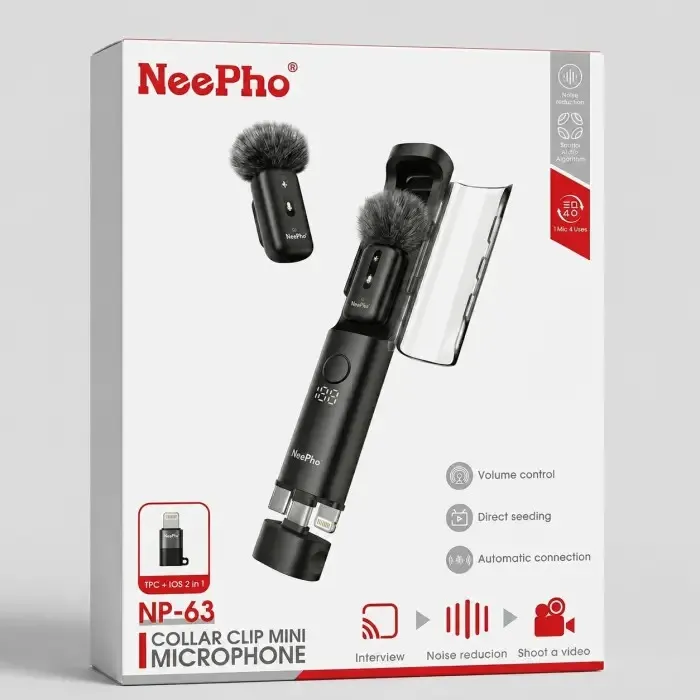 NeePho NP-63 Wireless Lavalier Microphone Kit – Plug & Play Noise Cancelling Mic with Portable Design for Content Creators, Interviews & Vlogging