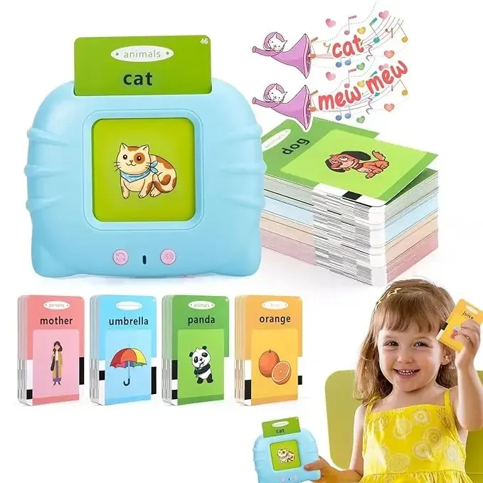 Children's Preschool Flash Card Learning Device – Interactive Audio Speech Therapy & Vocabulary Builder with 112 Double-Sided Cards (224 Words), Sound Effects, Screen-Free Educational Toy & USB Rechar