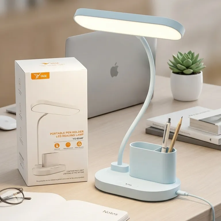 YAGE YG-8044F Portable Pen Holder LED Reading Lamp – Rechargeable Touch Control Desk Light with 1500mAh Battery, Adjustable Color Temperature & Flexible Hose Design