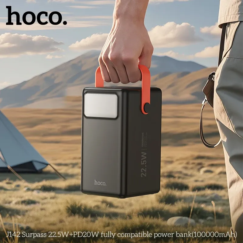 HOCO J142 100,000mAh Power Bank – 22.5W & PD 20W Fast Charging Portable Power Station with Built-in LED Desk Lamp & Multi-Port Outputs