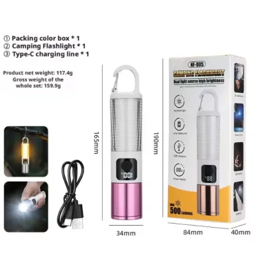 Rechargeable LED Camping Flashlight – 500 Lumens Portable Tactical Torch with Big Floodlight, Digital Battery Display & USB Charging