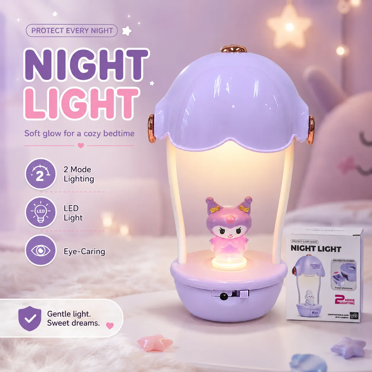 3 in 1 Mini Hot Air Balloon Night Light Desk Lamp with Pencil Sharpener – Cute Kids Study Table Decor & Showpiece