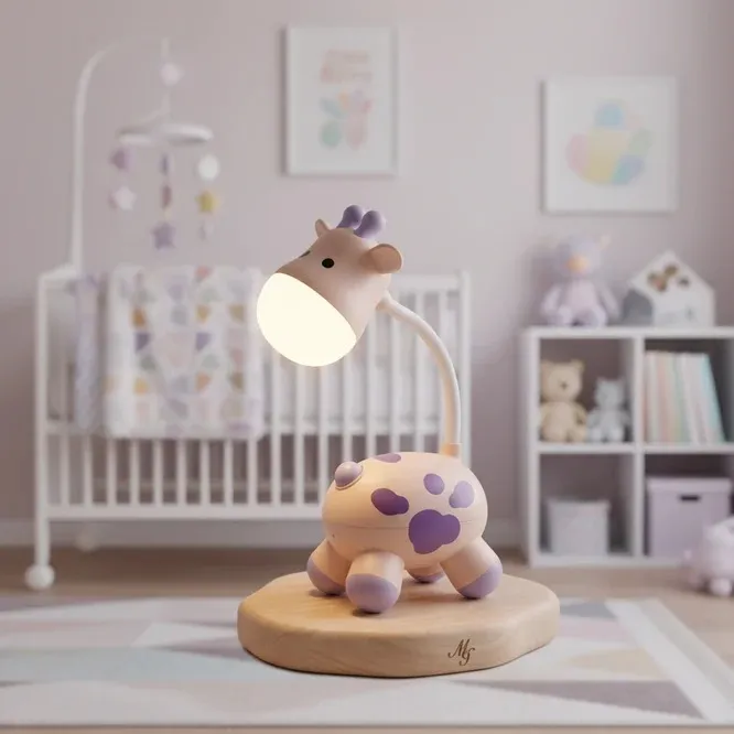 Cute Giraffe Night Light & Desk Lamp – Flexible Gooseneck Rechargeable LED Reading Lamp with Micro-USB Charging for Kids Room & Bedside Decor