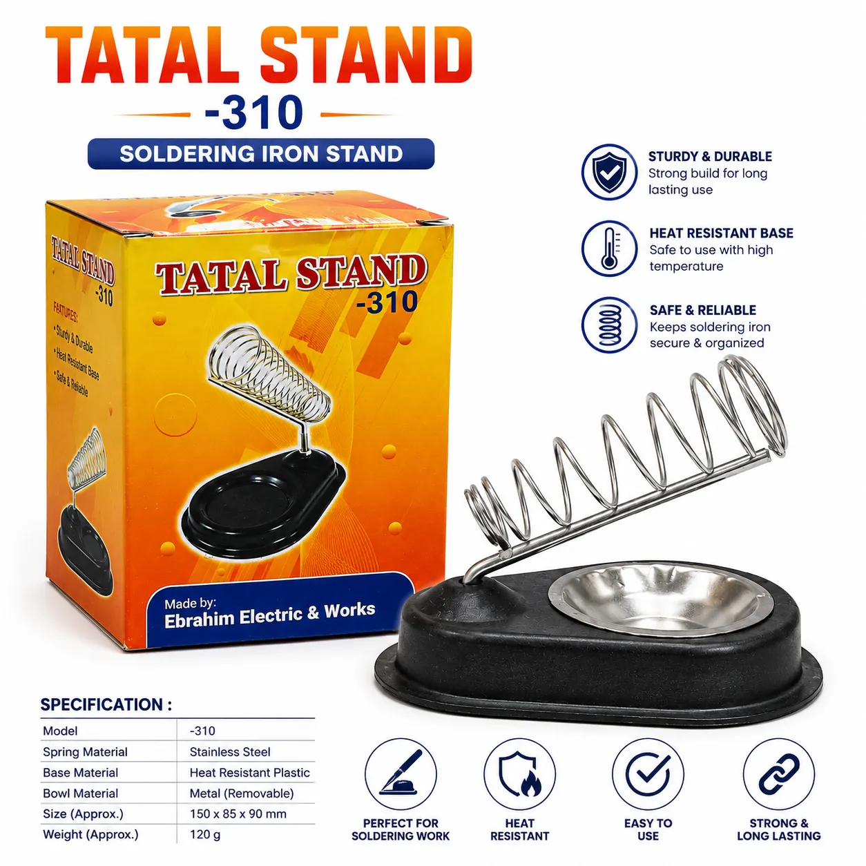 Heat-Resistant Soldering Iron Stand – Safe Metal Holder Base for Hot Soldering Tool & Electric Tatal for Electronics Repairing Work