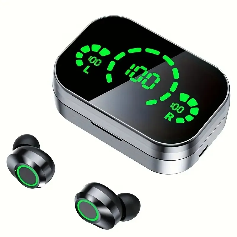 YDmini Portable True Wireless Earbuds – Bluetooth 5.3 TWS with Mirror Finish LED Display, 9D Hi-Fi Stereo Sound, Power Bank Case & IPX7 Waterproof