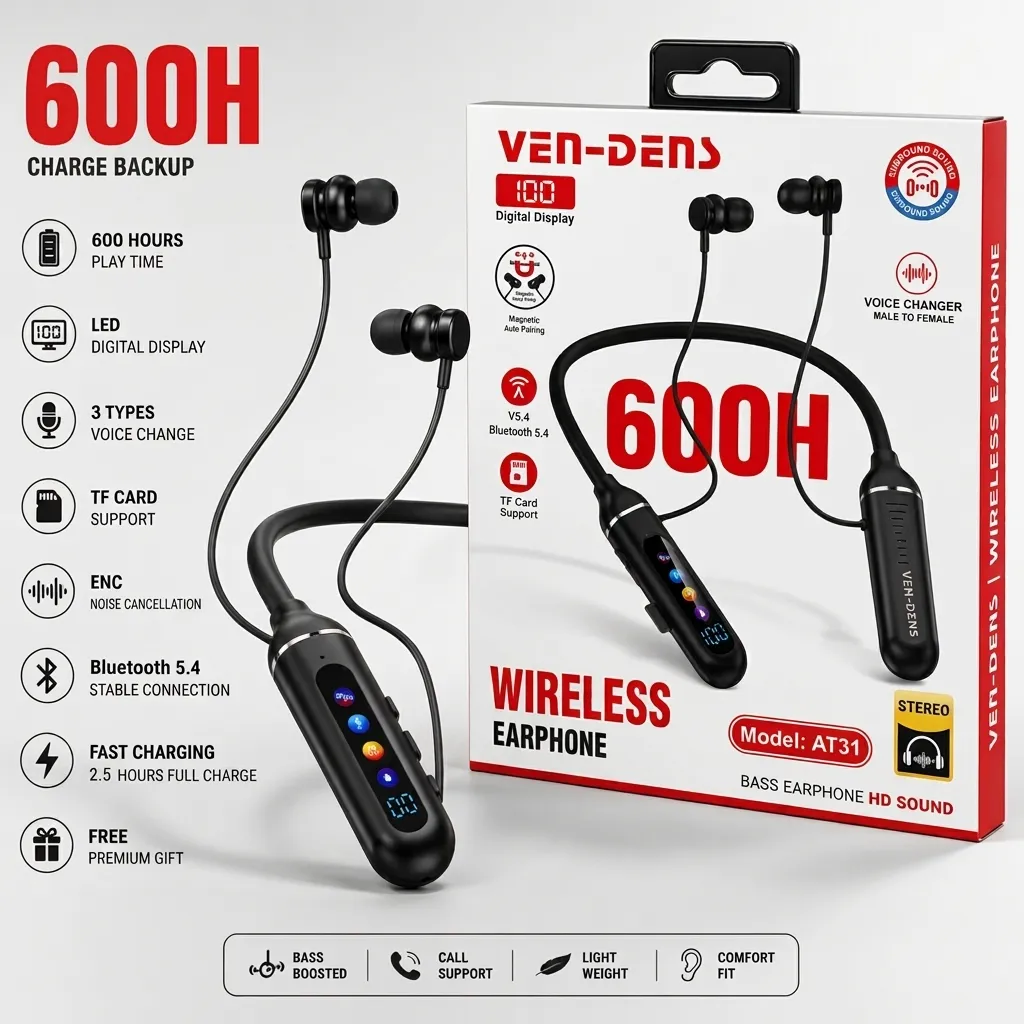 VEN-DENS 600H Wireless Earphone (Model: AT31)