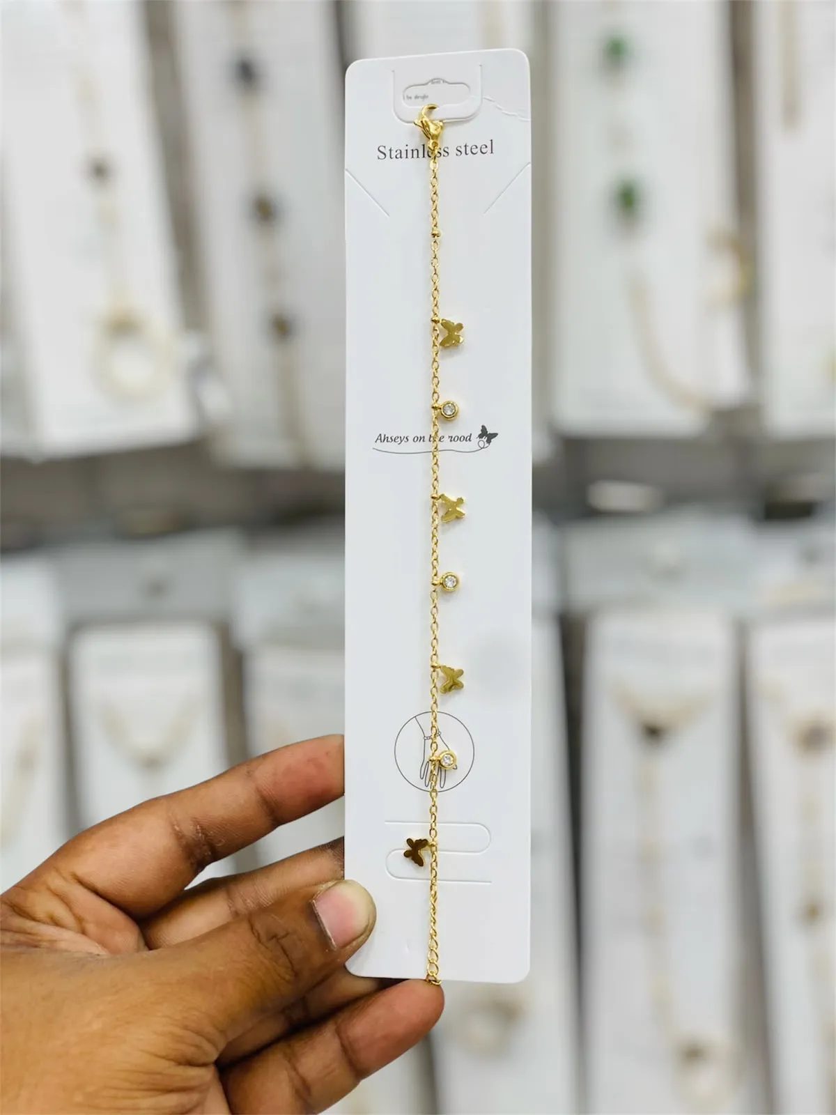 Anti-tarnish Golden Butterfly and Crystal Bracelet