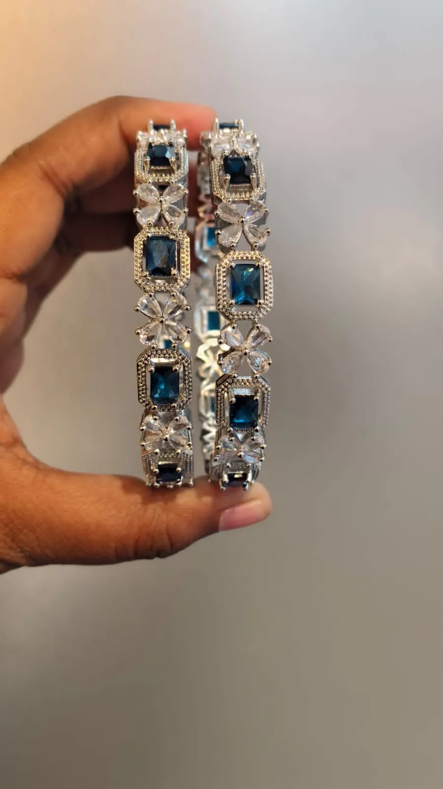 Royal Blue American Diamond-Cut Premium Kada/Bangle Set (2 Pieces)