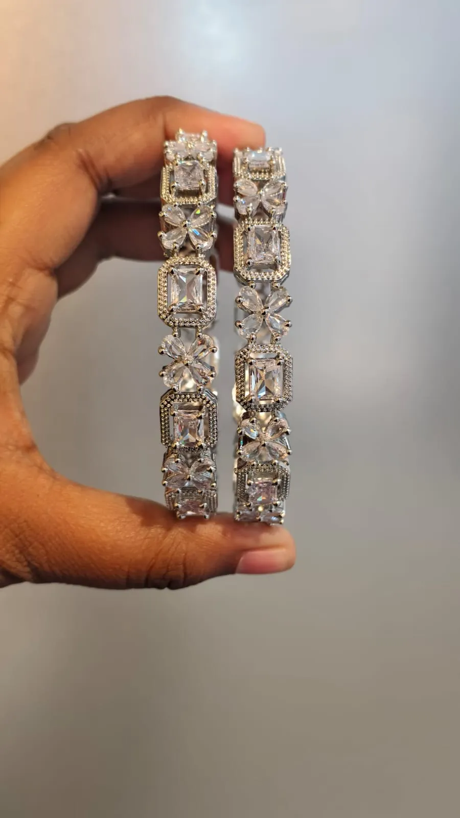 Royal Silver American Diamond Bangle Set