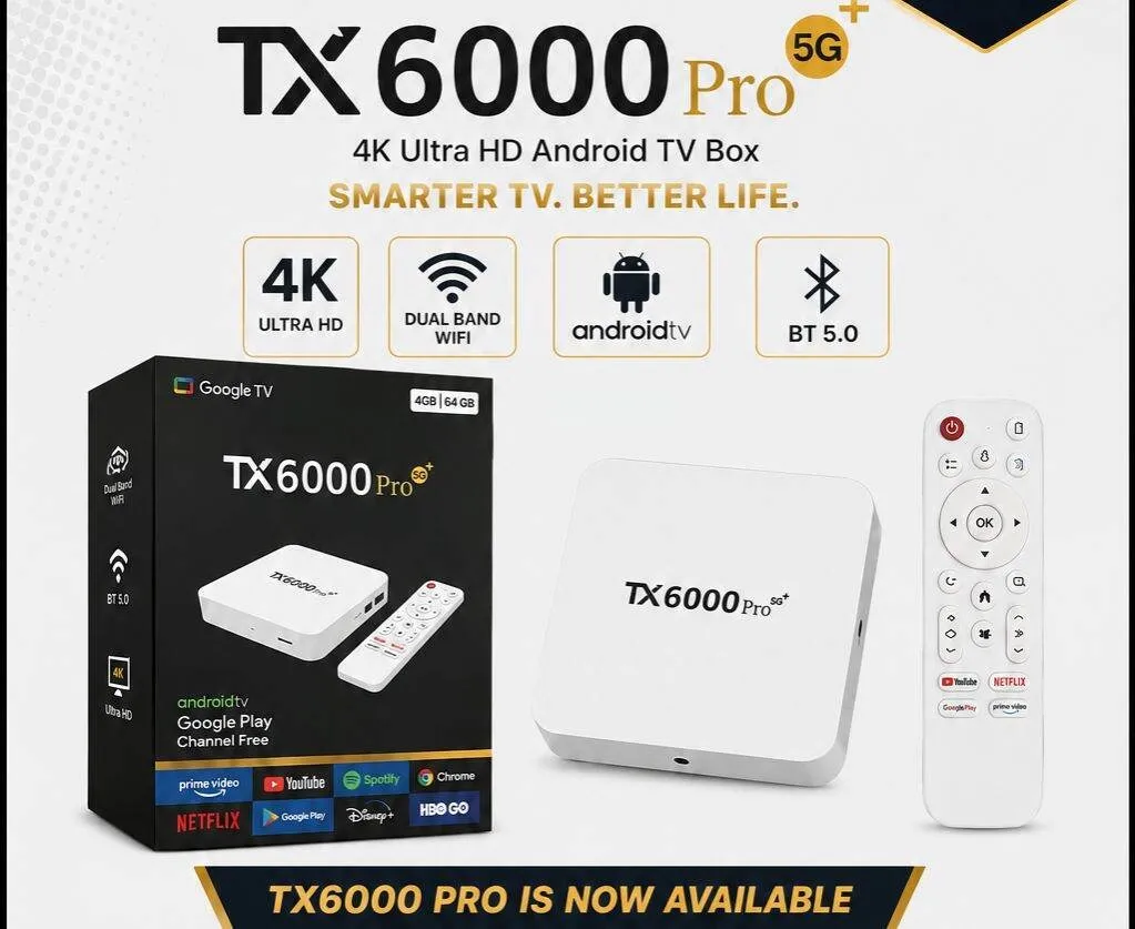 TX6000 Pro 5G Google TV Box | Android 15.0 | 16GB RAM + 256GB Storage | 4K Ultra HD