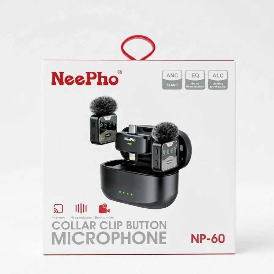 NeePho NP-60 Wireless Microphone for Type-C & iPhone – Clip-On Lavalier Mic for Vlogging & Live Streaming