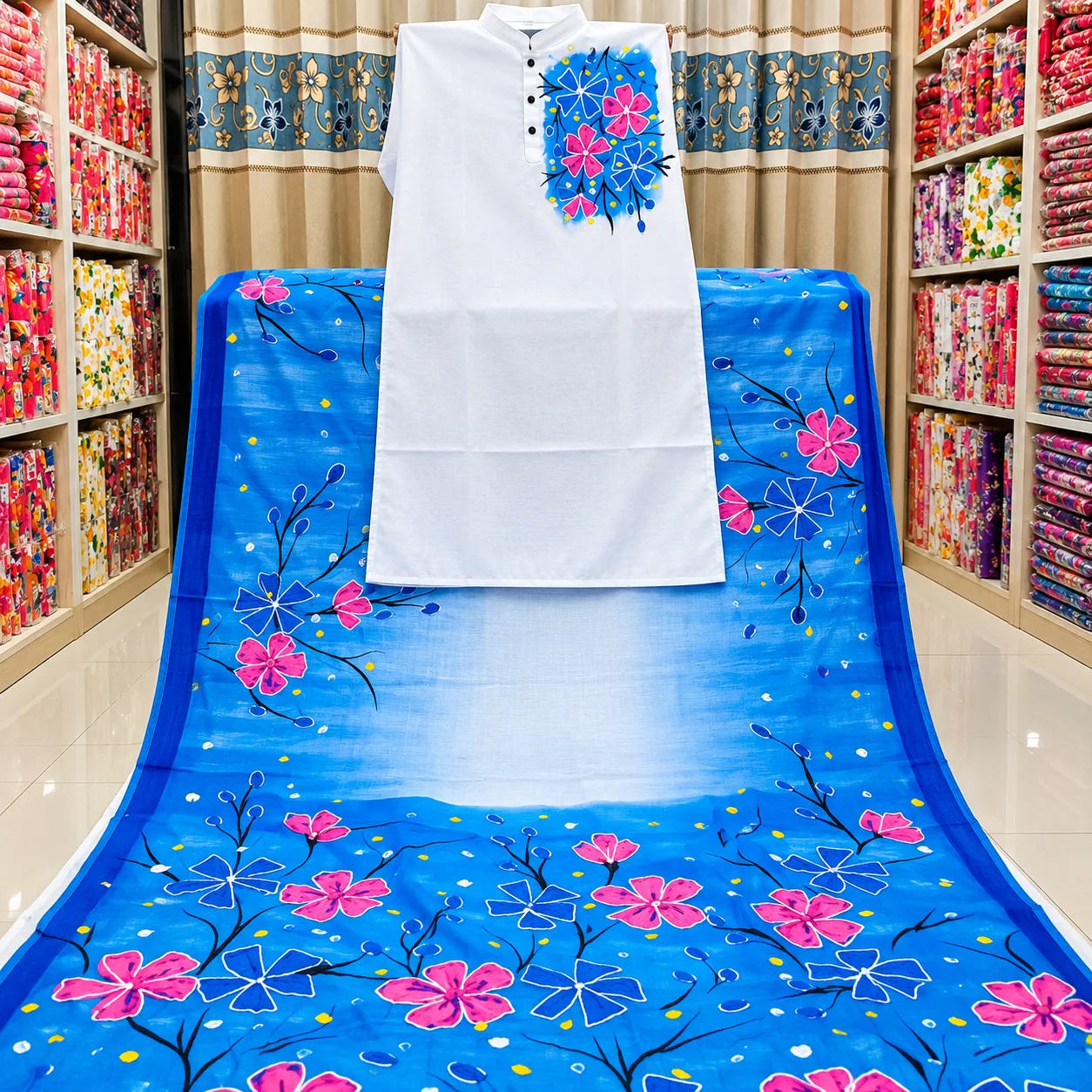 Attractive Hand-Painted Couple Set (Saree and Panjabi)