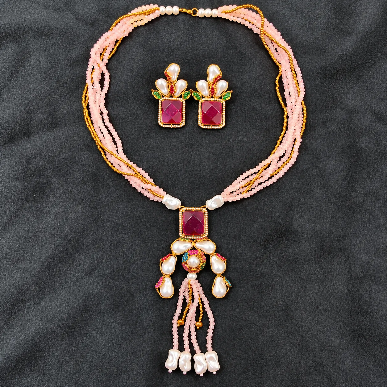 Premium Turkish Crystal and Pearl Necklace Set