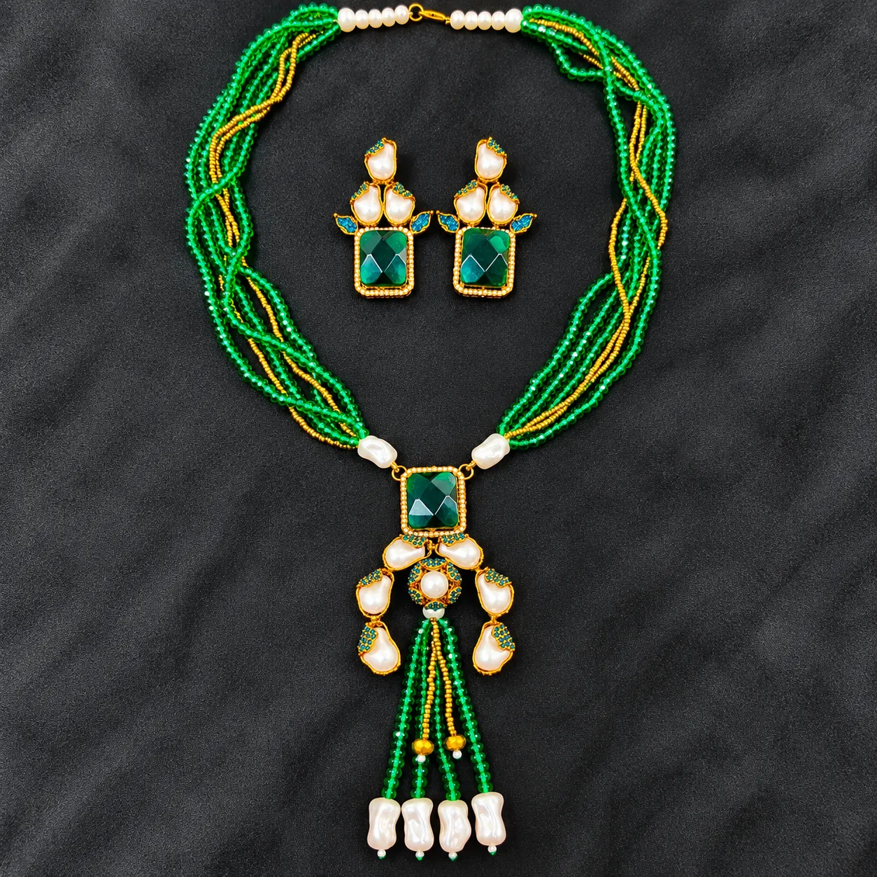 Premium Turkish Crystal and Pearl Necklace Set