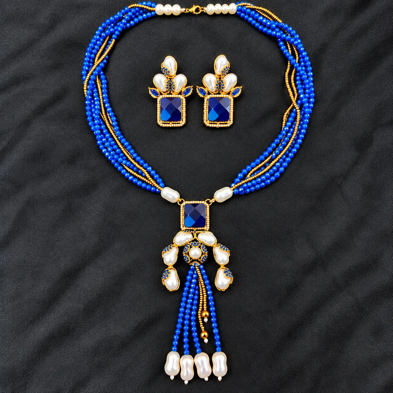 Premium Turkish Crystal and Pearl Necklace Set