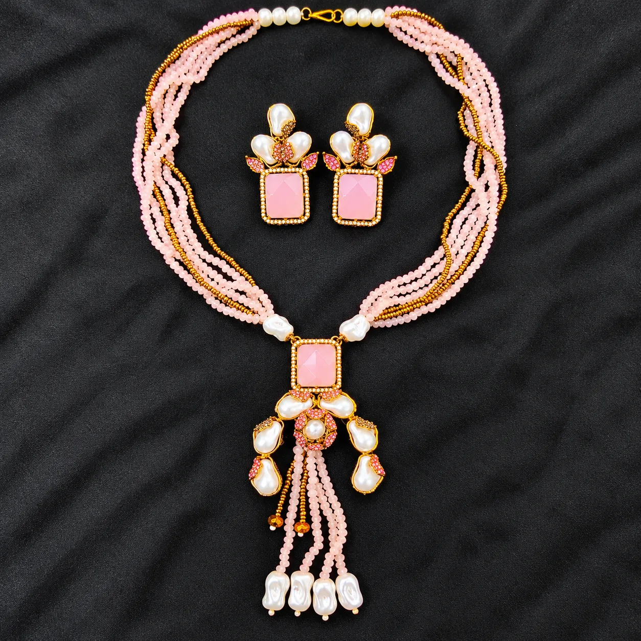 Premium Turkish Crystal and Pearl Necklace Set