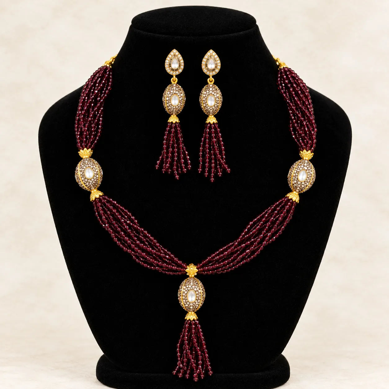 Premium Turkish Crystal and Antique Ball Necklace Set