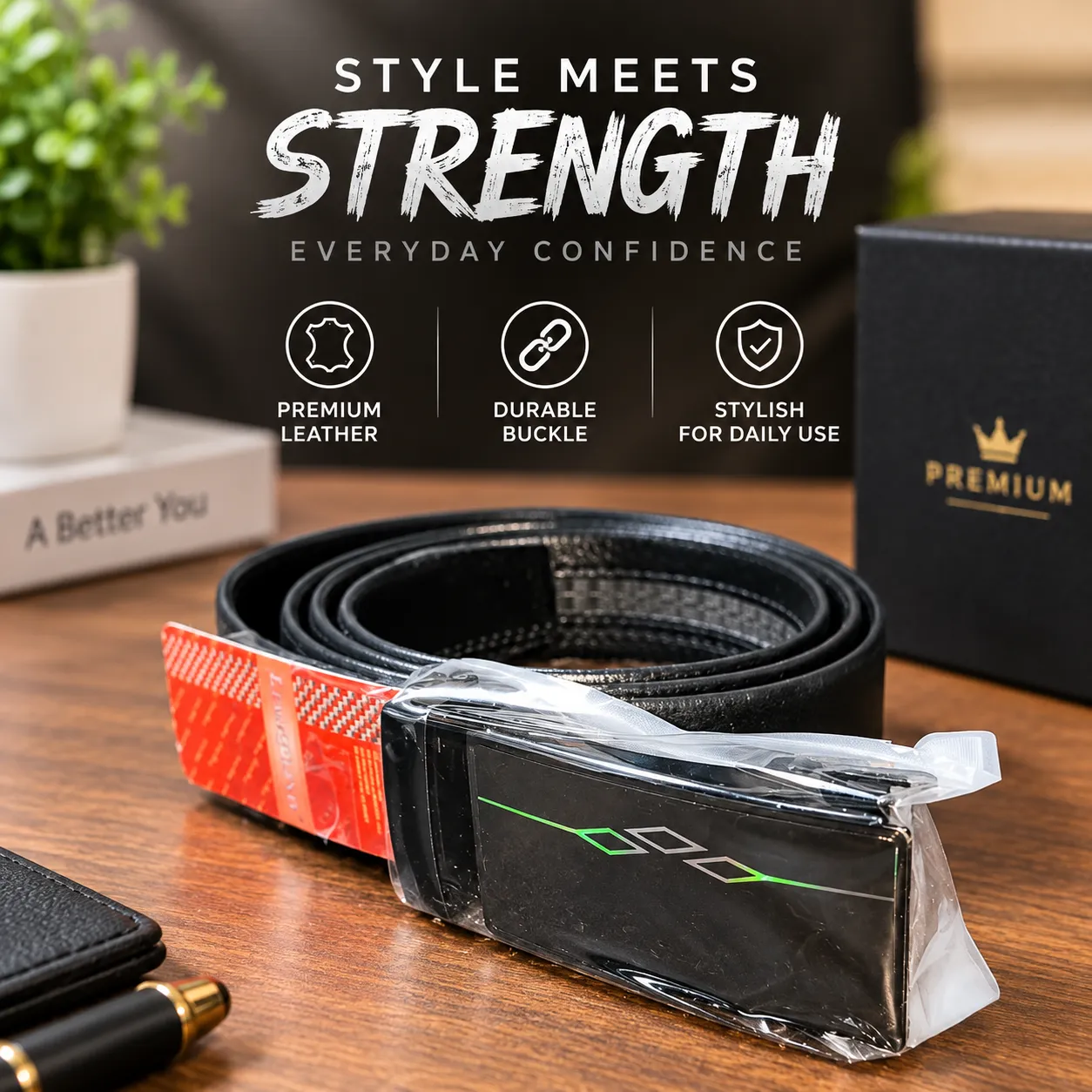 Men's Premium Automatic Buckle Leather Belt – Adjustable Ratchet Dress & Casual Belt with No-Hole Slide Lock Design for Formal Suits & Everyday Jeans