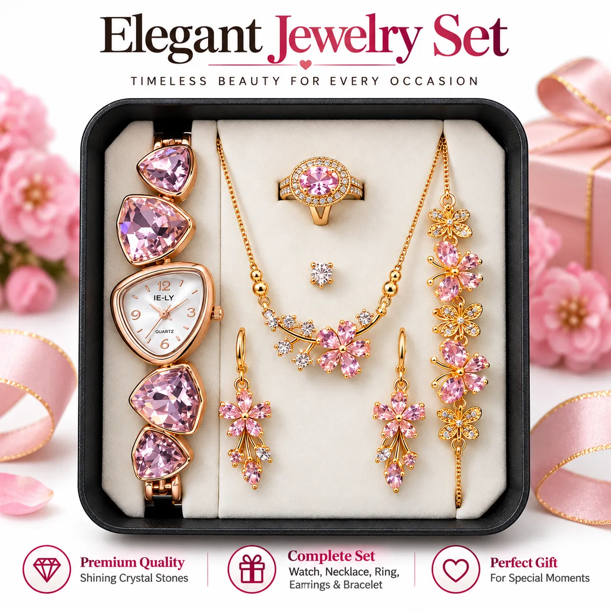 5 in 1 Ladies Watch & Jewelry Gift Set