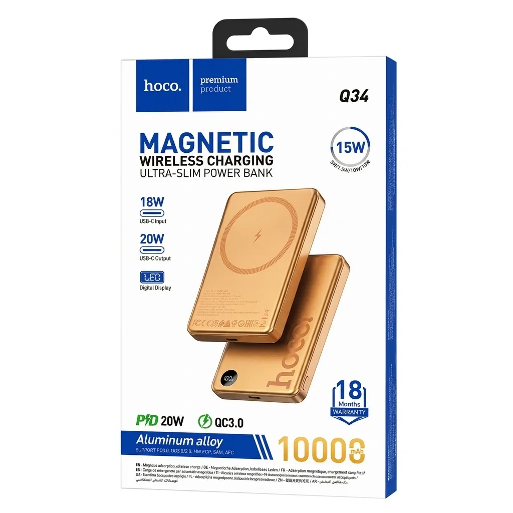 Hoco Q34 Magnetic 10000 mAh Wireless Charging Power Bank.