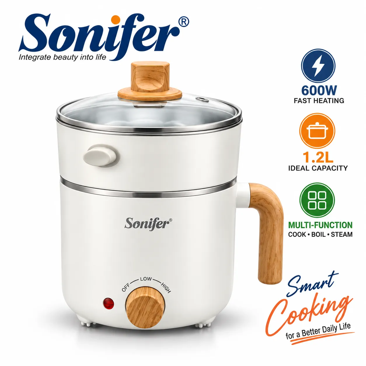 Sonifer Multifunctional Electric Cooker 1.2 L (600W)