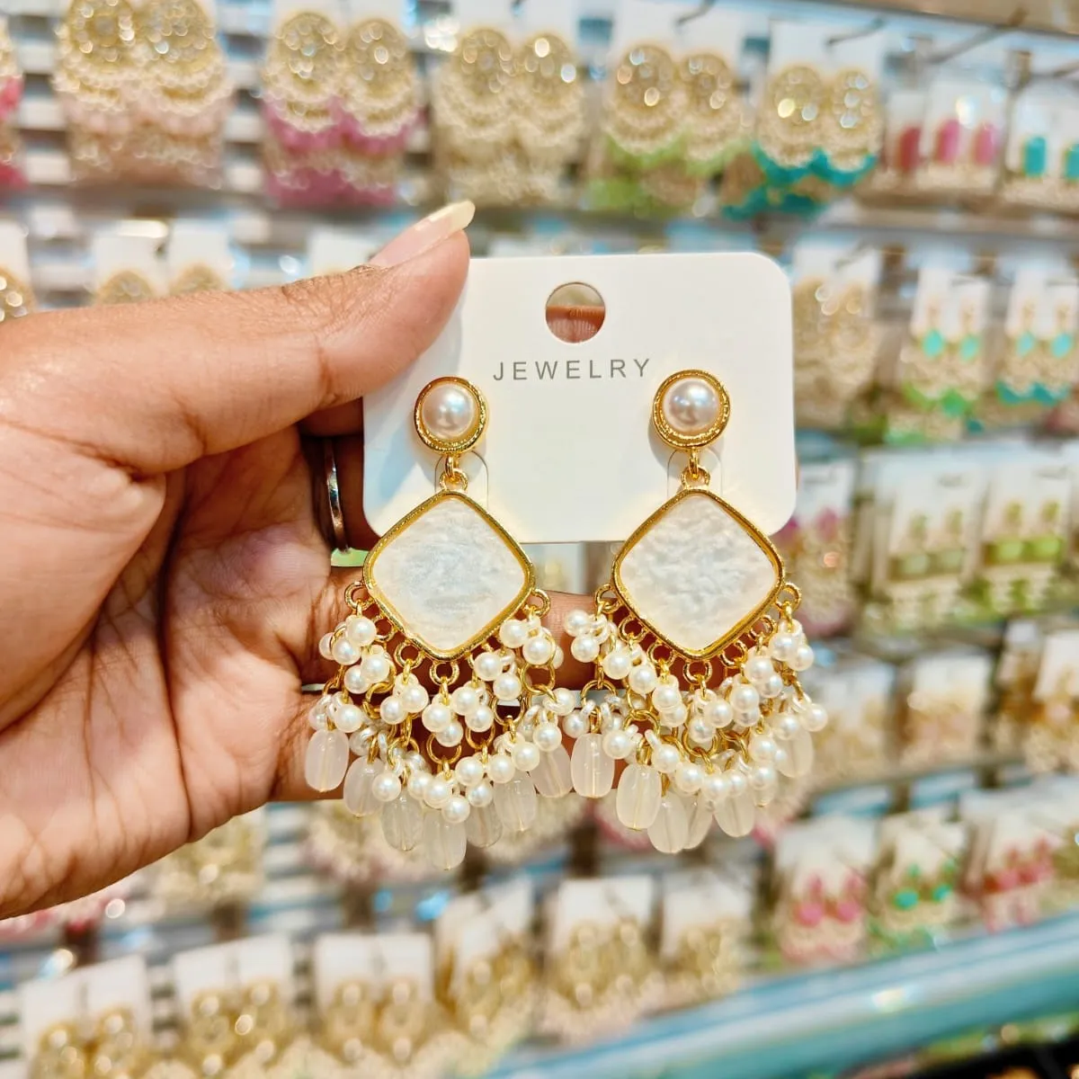 Elegant Off-White Pearl Statement Earrings
